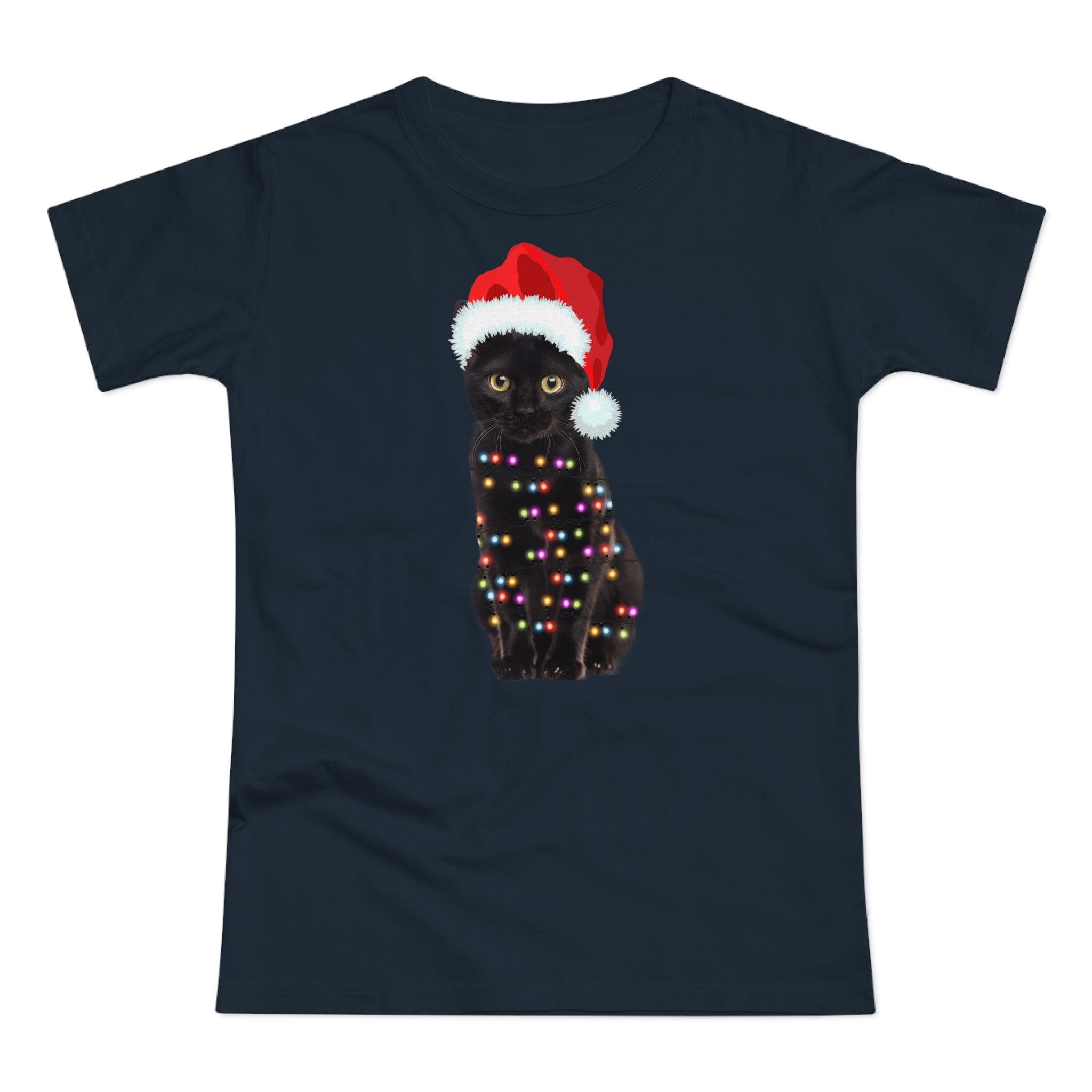 Weihnachtskatze Shirt – Lustiges Xmas T-Shirt mit Lichterkette
