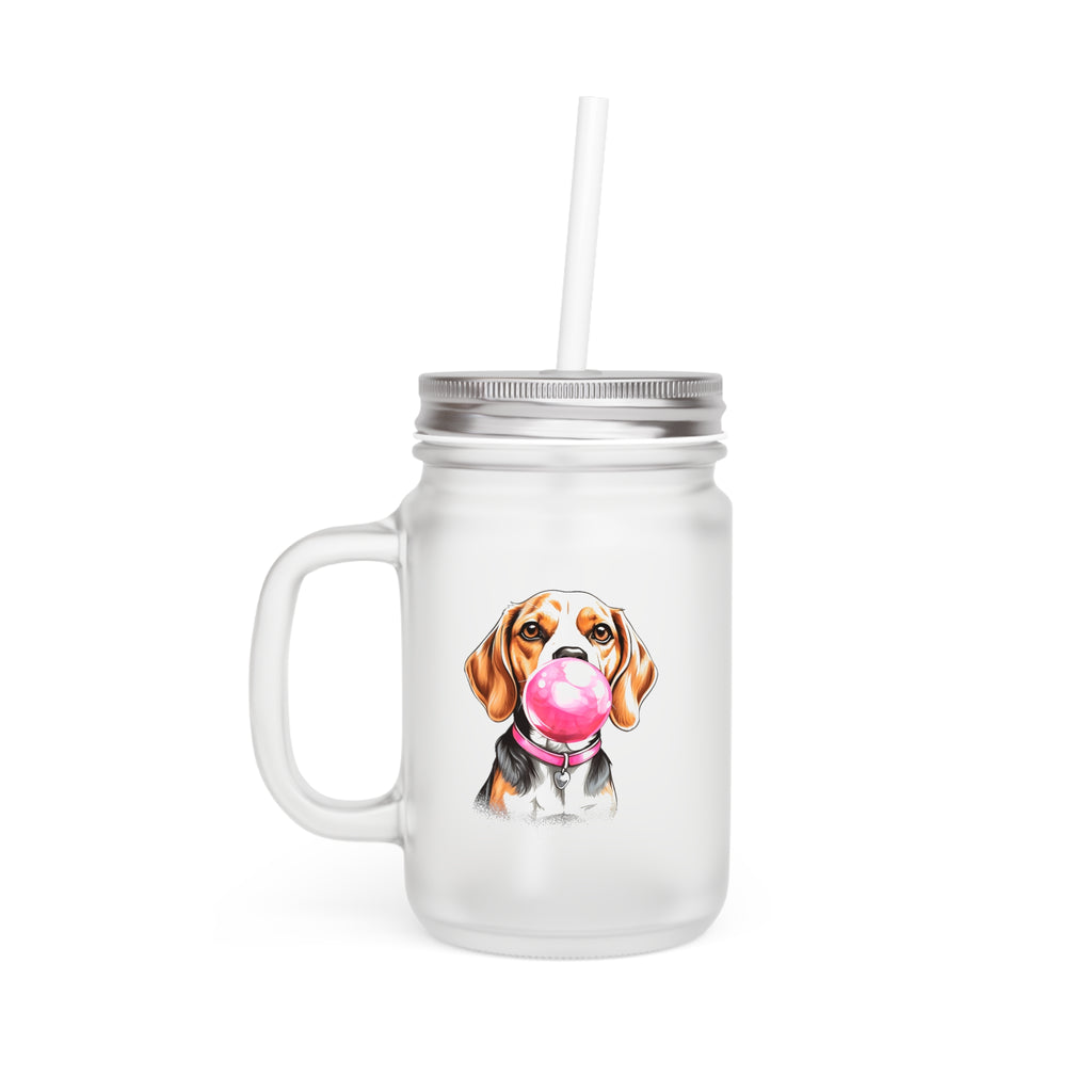 Funny Dog – Beagle mit rosa Bubblegum - Trinkglas aus satiniertem Glas frosted look