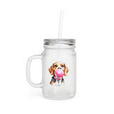 Funny Dog – Beagle mit rosa Bubblegum - Trinkglas aus satiniertem Glas frosted look