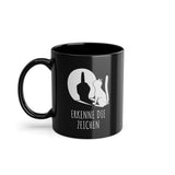 Lustige Katze Schatten Mittelfinger Erkenne die Zeichen Kaffee Tasse
