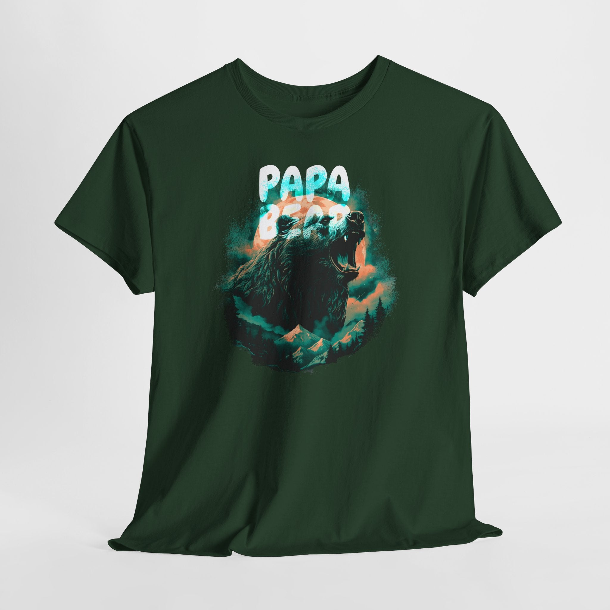 Papa Bear T-Shirt – Wilder Grizzly im Wald vor dem Vollmond