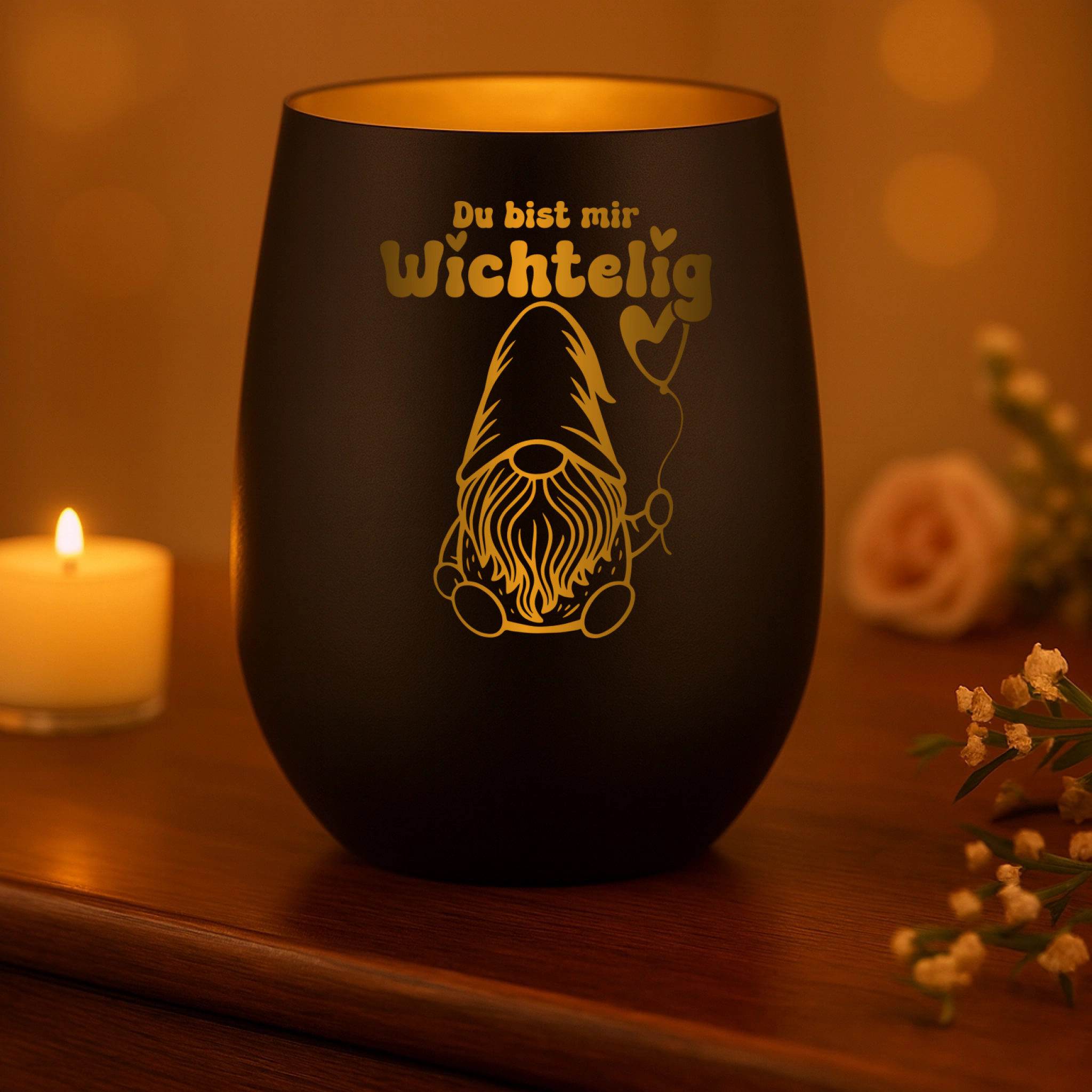 Windlicht ‚Du bist mir wichtelig‘ – Wichtel Geschenk, Weihnachtsdeko,Teelicht