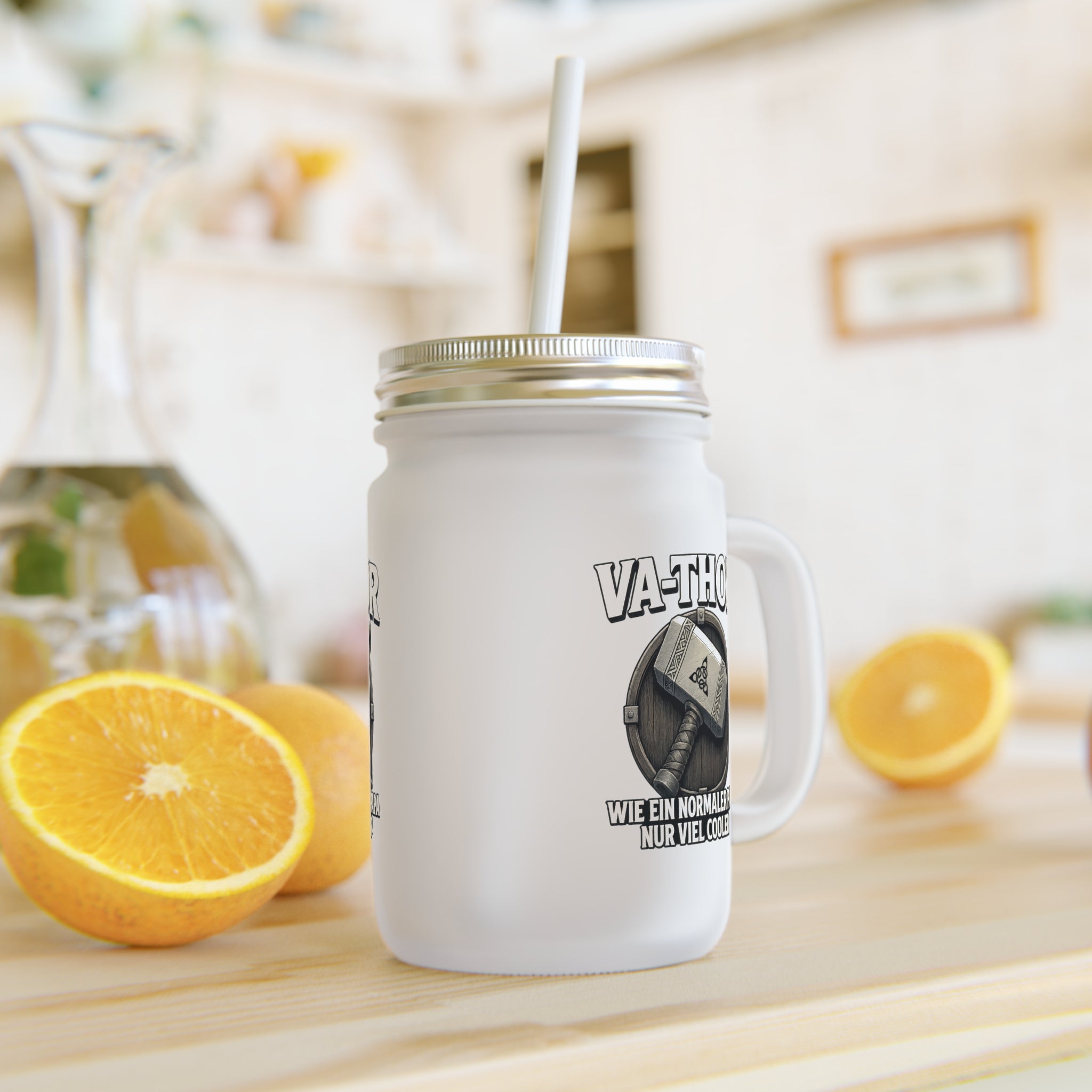 VA-THOR - Papa Vatertag Geschenk - Trinkglas aus satiniertem Glas frosted look