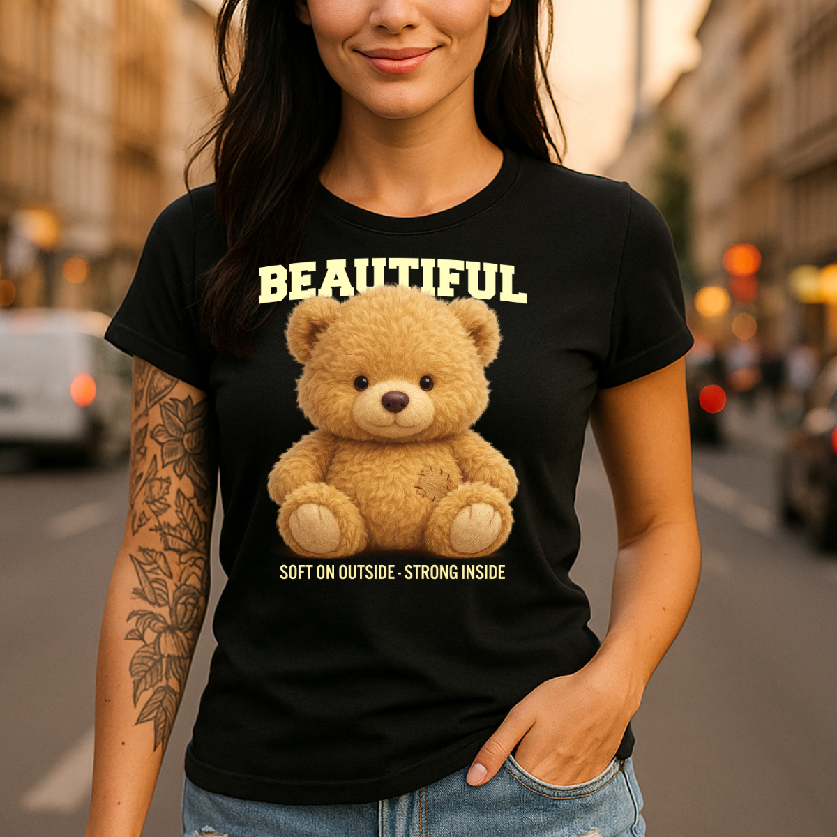 Süßes Bären T-Shirt für Frauen – Soft Outside, Strong Inside