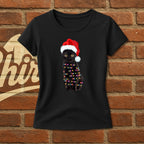 Weihnachtskatze Shirt – Lustiges Xmas T-Shirt mit Lichterkette