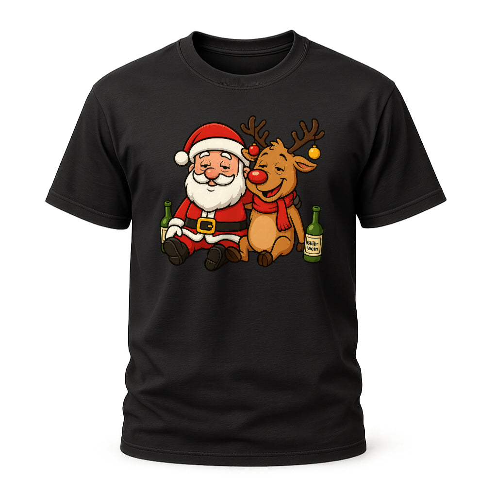 Betrunkener Santa & Rentier – Lustiges Glühwein Weihnachts-Shirt