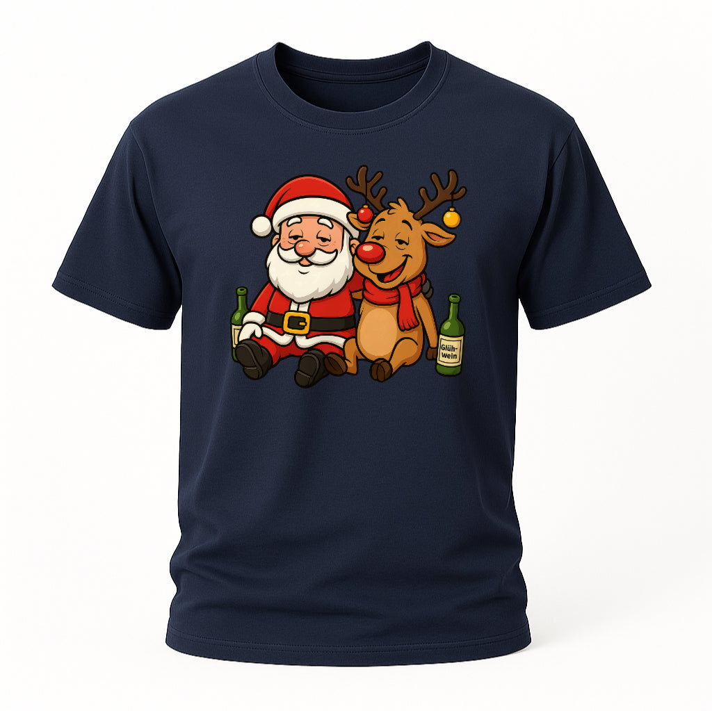 Betrunkener Santa & Rentier – Lustiges Glühwein Weihnachts-Shirt