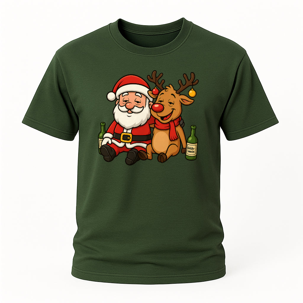 Betrunkener Santa & Rentier – Lustiges Glühwein Weihnachts-Shirt