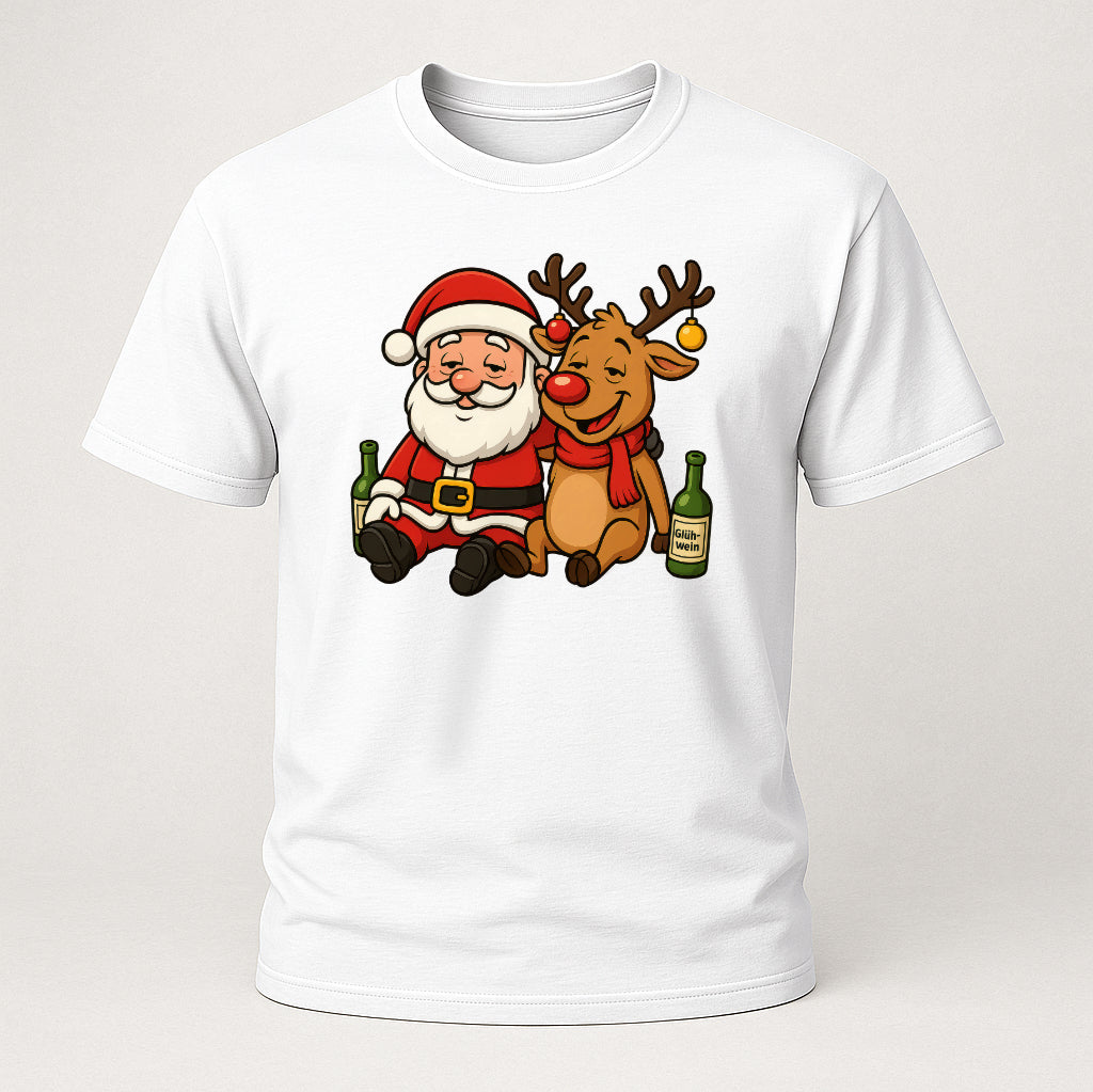 Betrunkener Santa & Rentier – Lustiges Glühwein Weihnachts-Shirt