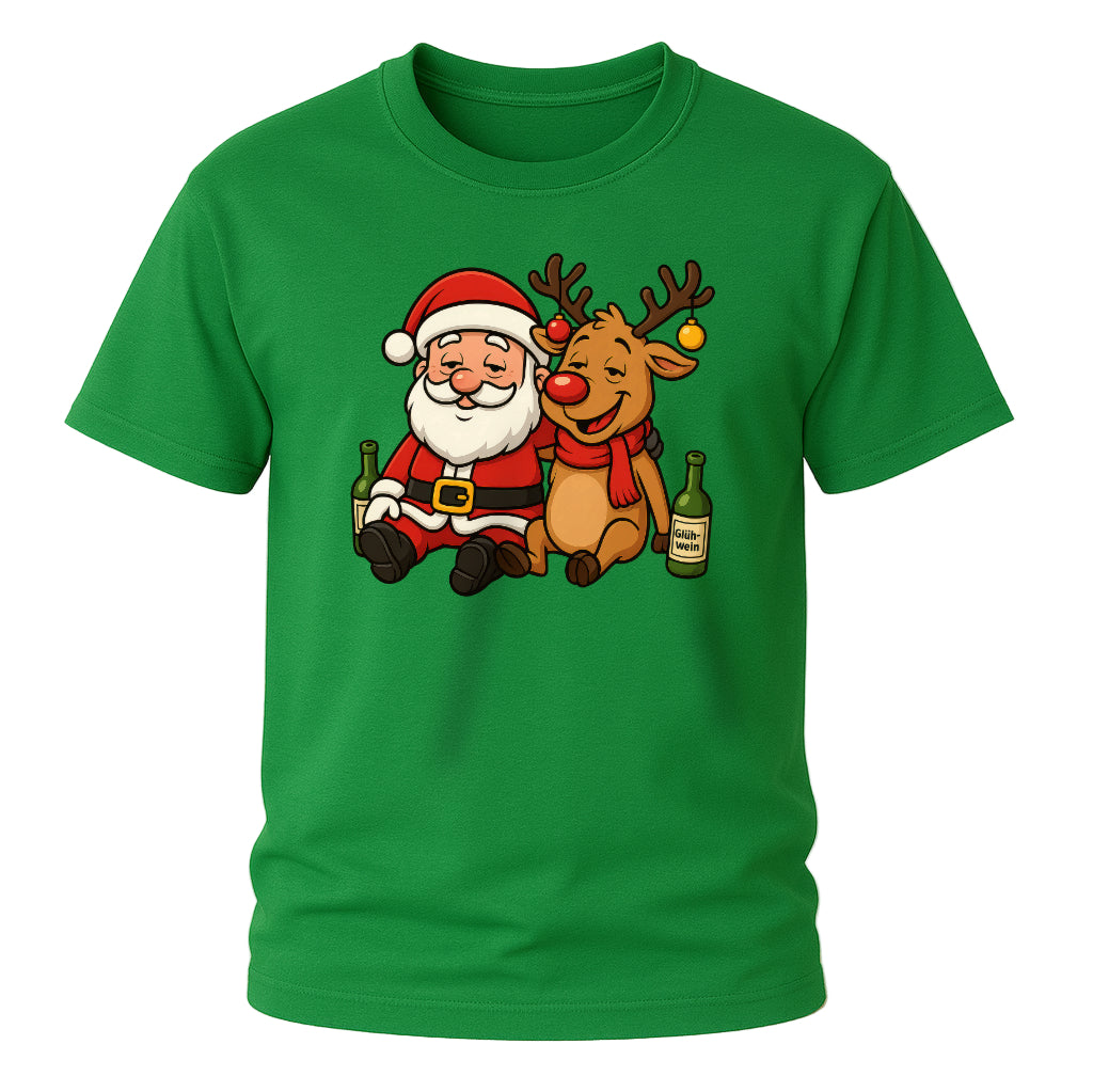 Betrunkener Santa & Rentier – Lustiges Glühwein Weihnachts-Shirt