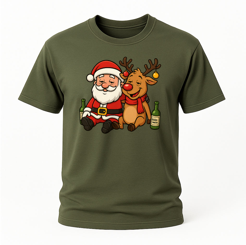 Betrunkener Santa & Rentier – Lustiges Glühwein Weihnachts-Shirt