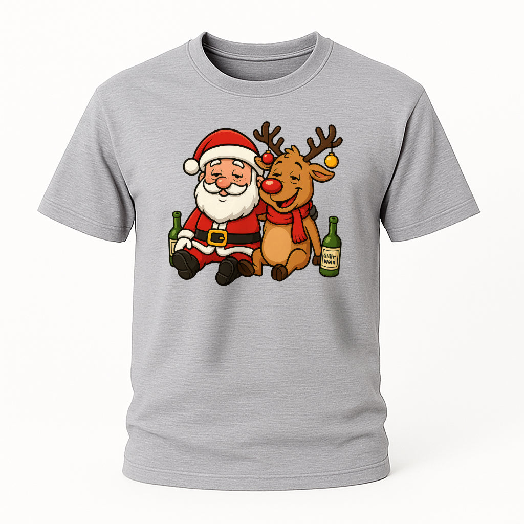 Betrunkener Santa & Rentier – Lustiges Glühwein Weihnachts-Shirt