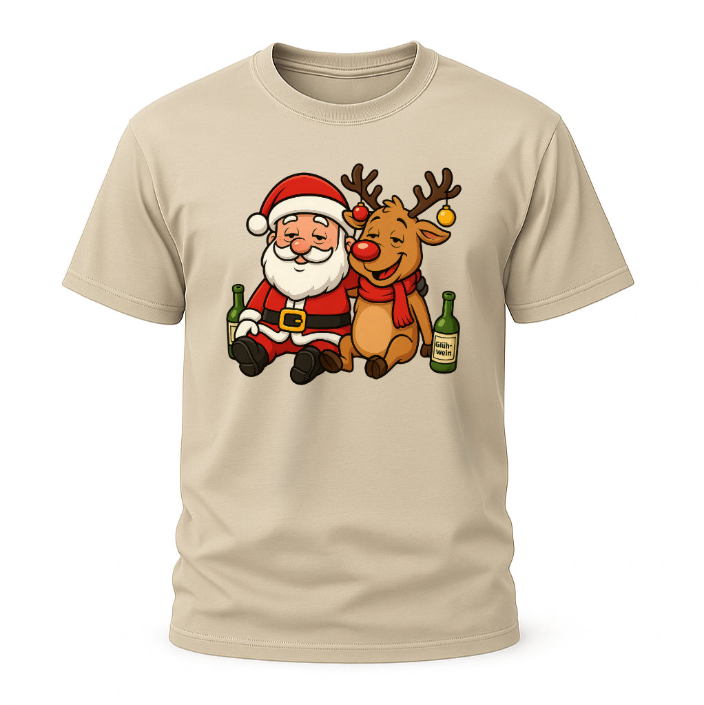 Betrunkener Santa & Rentier – Lustiges Glühwein Weihnachts-Shirt