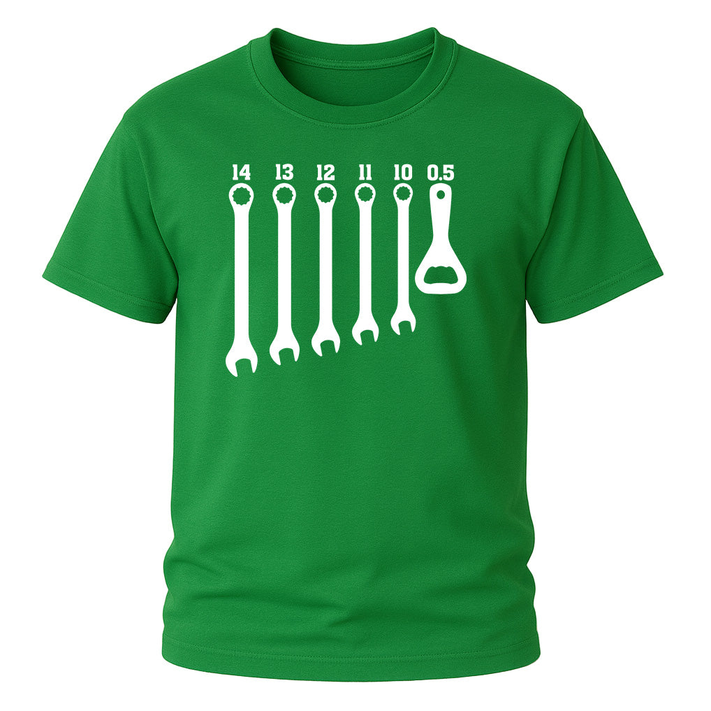 Schraubenschlüssel T-Shirt – Mechaniker Humor – Mit Bieröffner 0.5 – Geschenk für Handwerker