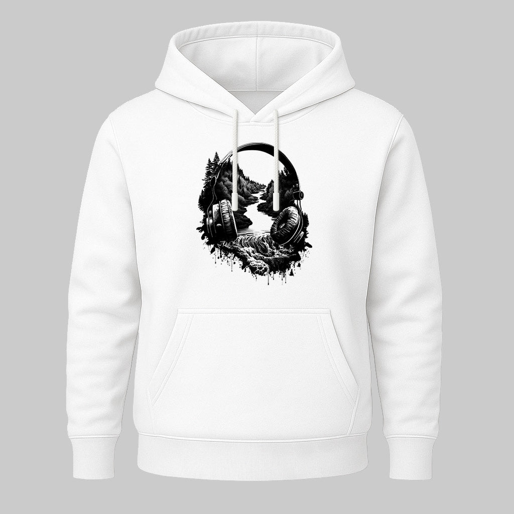 Musik & Natur Hoodie – Kopfhörer Landschaft Motiv – Hoodie für Musikliebhaber