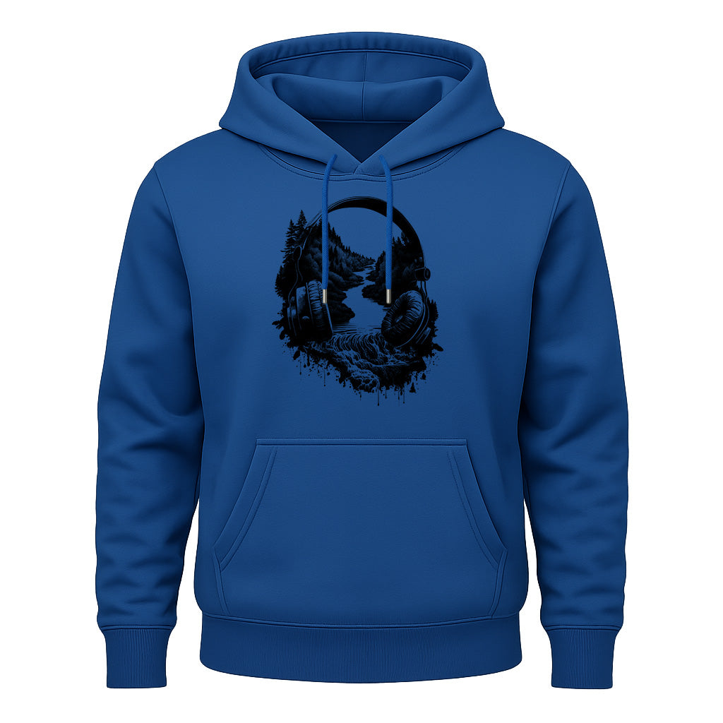 Musik & Natur Hoodie – Kopfhörer Landschaft Motiv – Hoodie für Musikliebhaber
