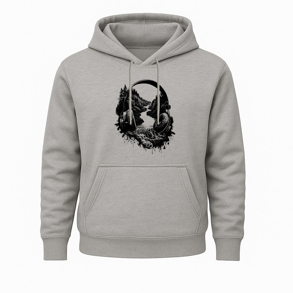 Musik & Natur Hoodie – Kopfhörer Landschaft Motiv – Hoodie für Musikliebhaber