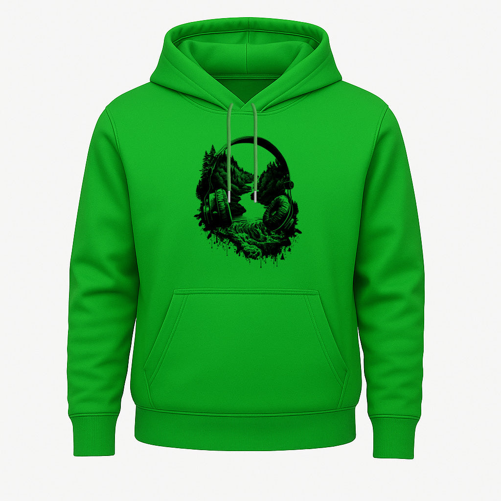 Musik & Natur Hoodie – Kopfhörer Landschaft Motiv – Hoodie für Musikliebhaber