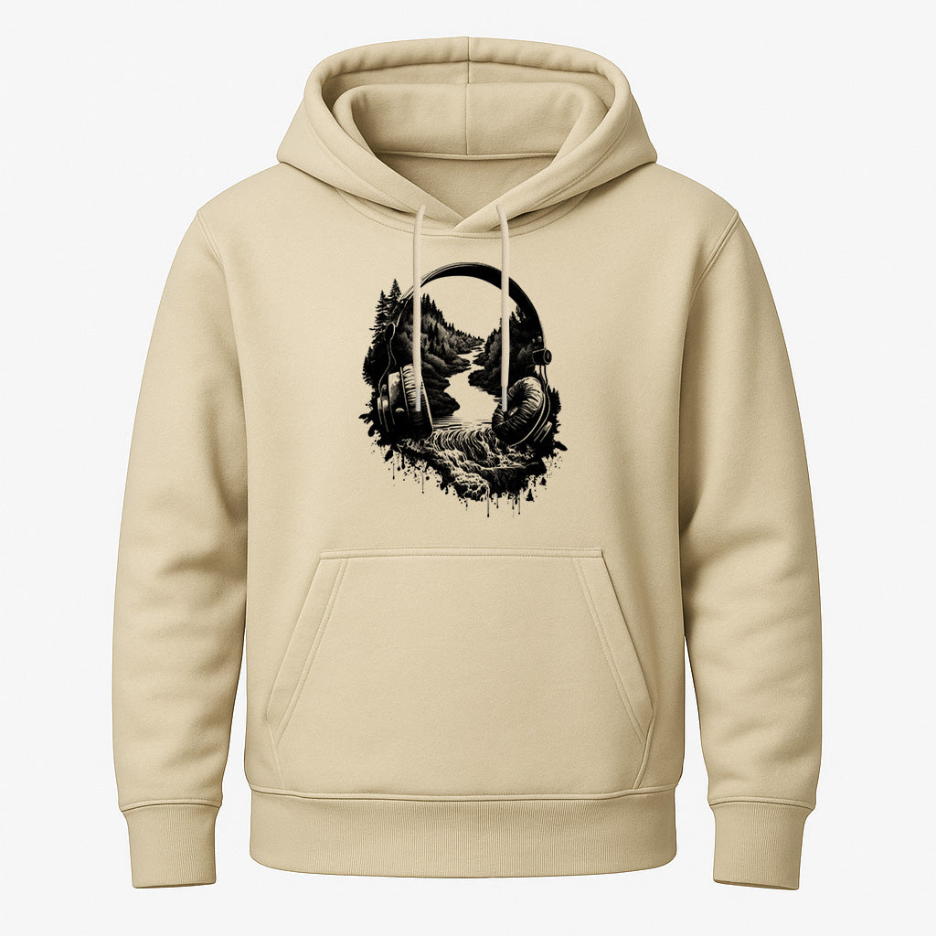 Musik & Natur Hoodie – Kopfhörer Landschaft Motiv – Hoodie für Musikliebhaber