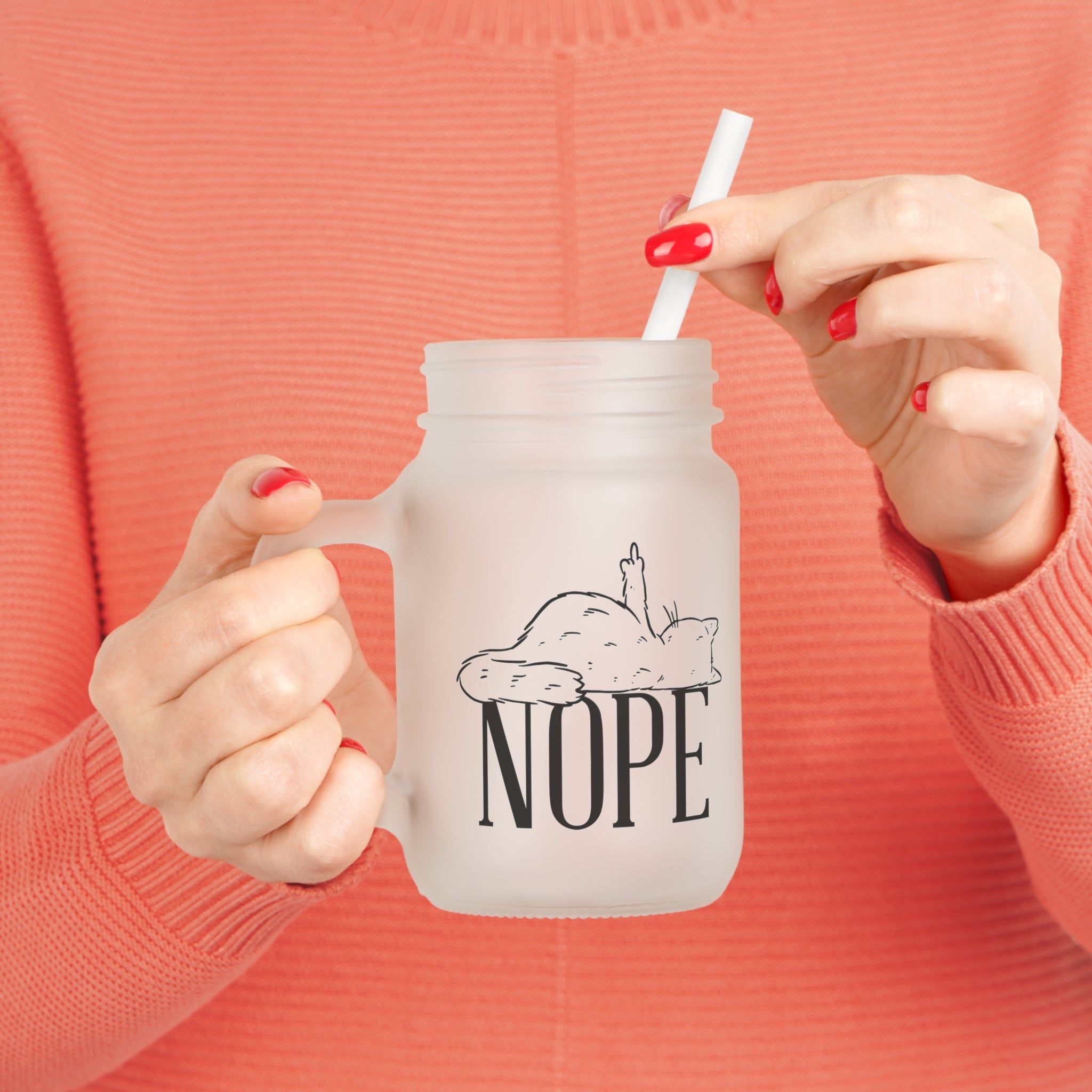 Katze mit Mittelfinger - NOPE - Trinkglas aus satiniertem Glas frosted look