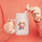 Funny Dog – Beagle mit rosa Bubblegum - Trinkglas aus satiniertem Glas frosted look