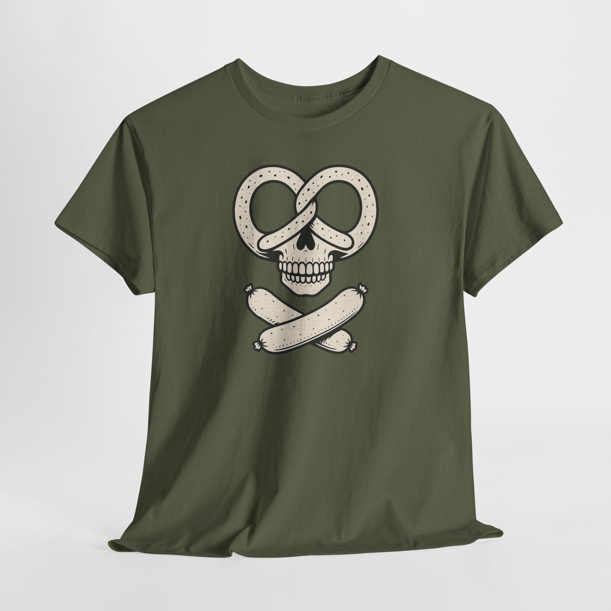 Brezel Totenkopf – Bayerisches Funshirt mit Würstchen Crossbones Shirt