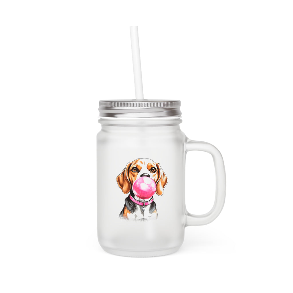 Funny Dog – Beagle mit rosa Bubblegum - Trinkglas aus satiniertem Glas frosted look