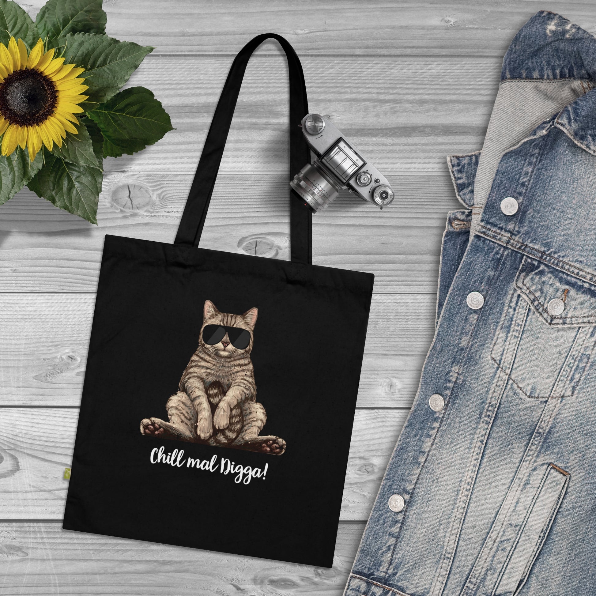 Lustige Katze - Chill mal - Einkaufstasche aus Bio-Baumwolle