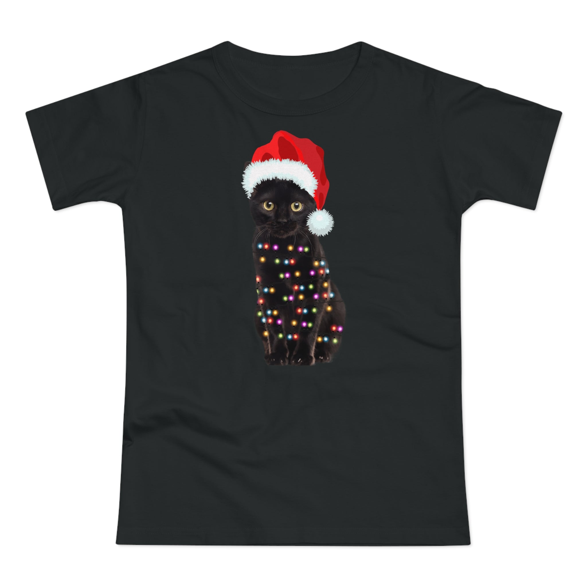 Weihnachtskatze Shirt – Lustiges Xmas T-Shirt mit Lichterkette