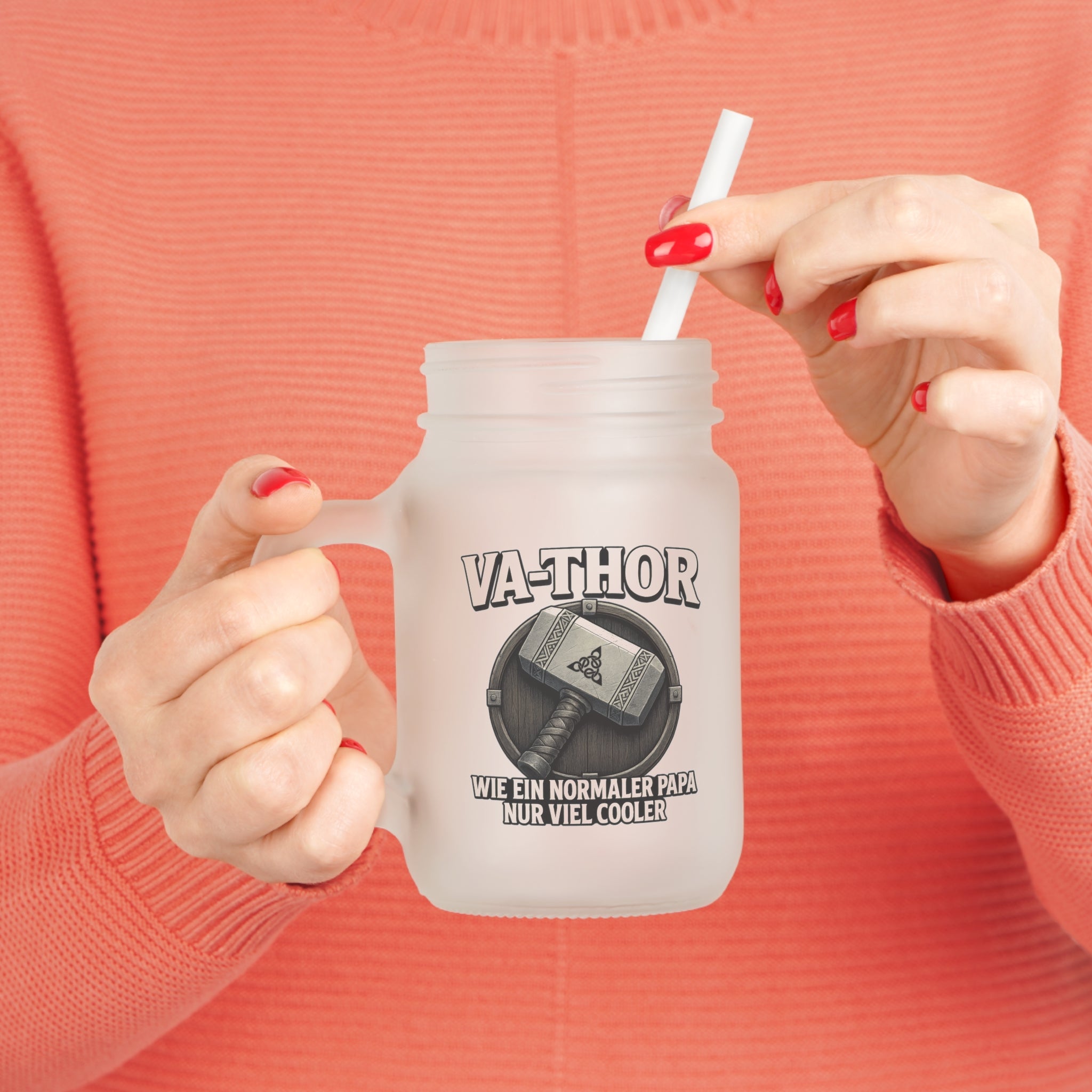 VA-THOR - Papa Vatertag Geschenk - Trinkglas aus satiniertem Glas frosted look