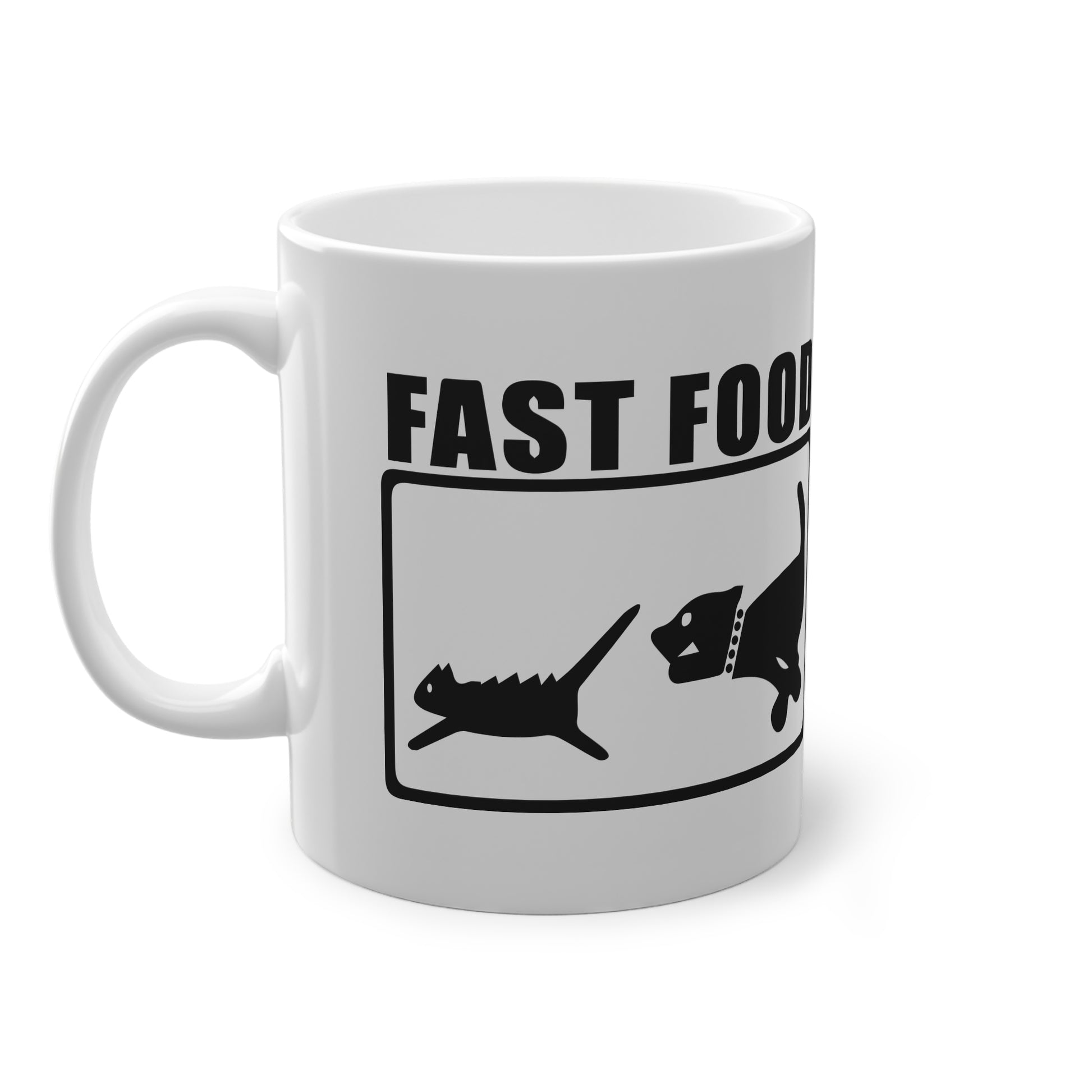 Hund jagt Katze FAST FOOD Lustige Kaffee Tasse