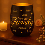 Windlicht „We Are Family“ – Mit Wunschnamen personalisierbar – Warmes Kerzenlicht – Familiengeschenk