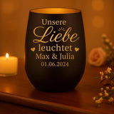 Personalisierbares Windlicht „Unsere Liebe leuchtet“ • Paar Geschenk • Namen & Datum Gravur • Jahrestag Geschenk • Romantische Laterne