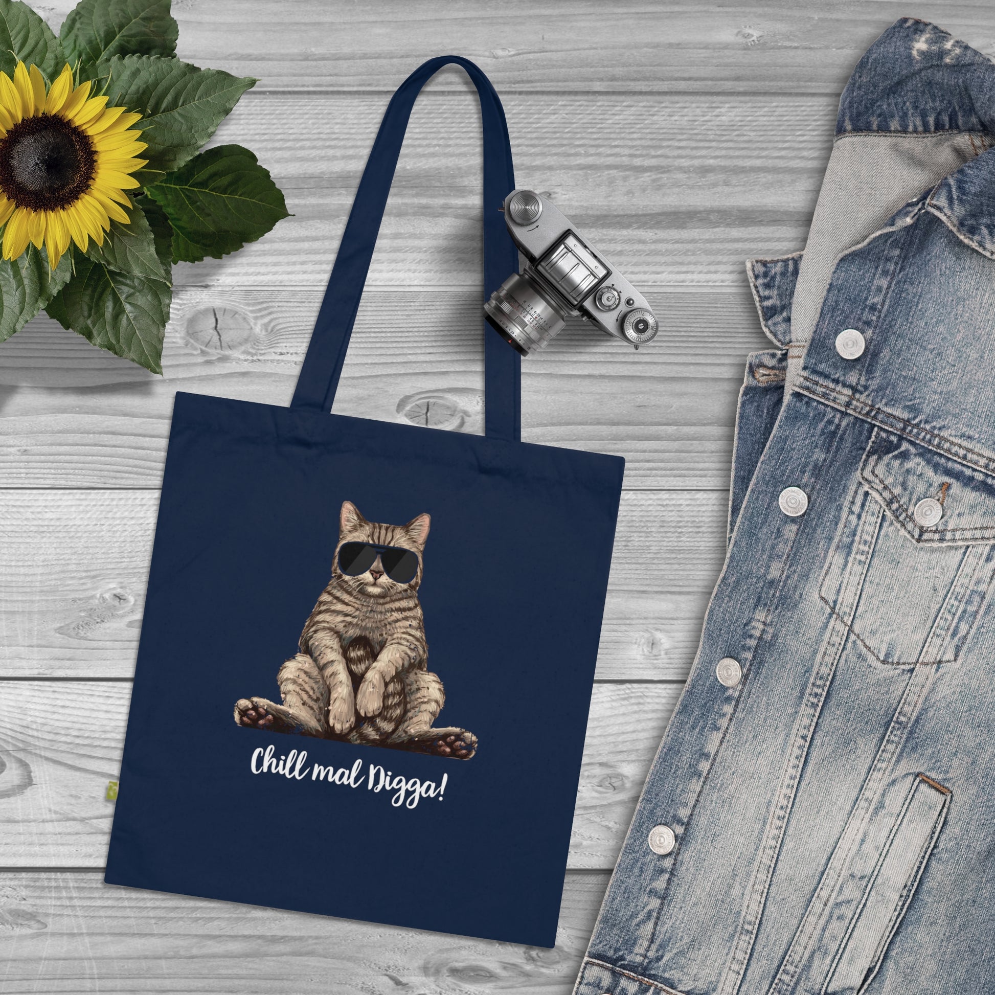 Lustige Katze - Chill mal - Einkaufstasche aus Bio-Baumwolle