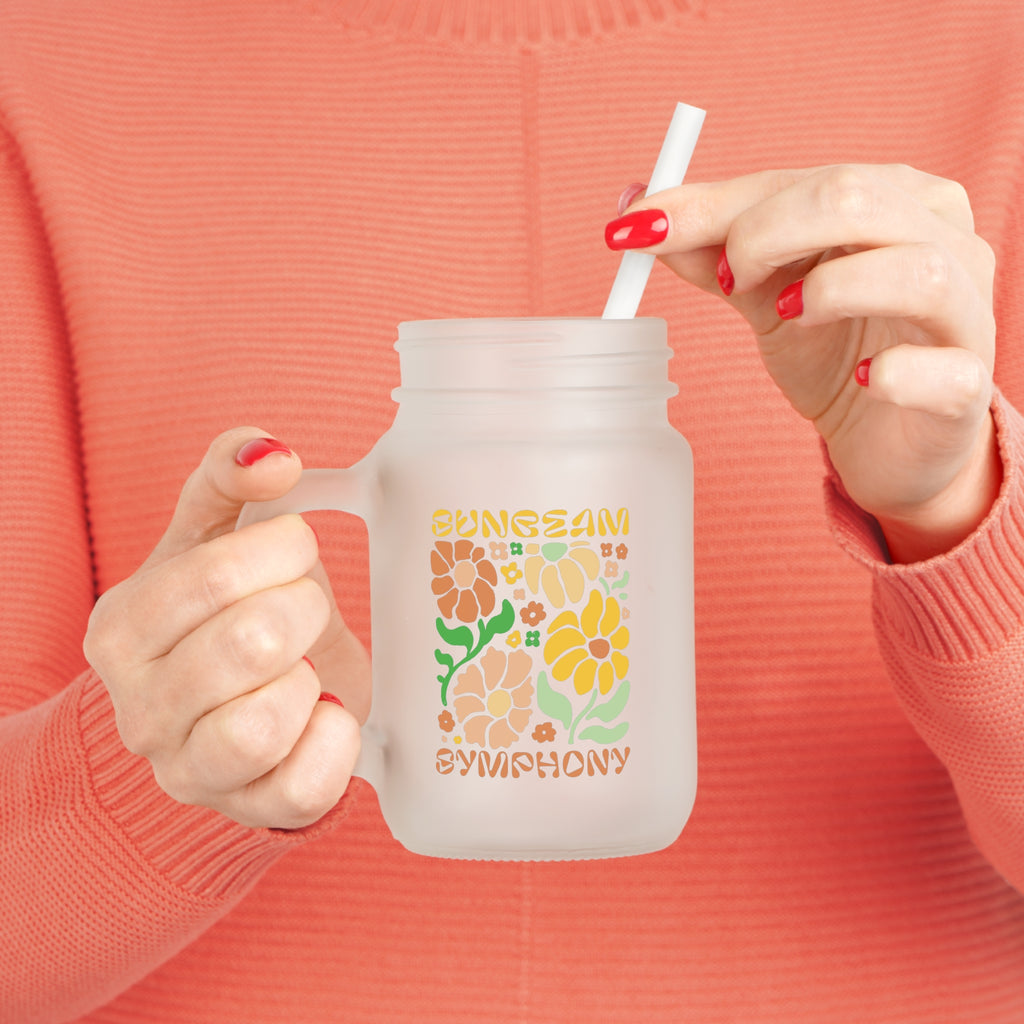 Sunbeam Symphony - Retro Flower Power - Trinkglas aus satiniertem Glas frosted look
