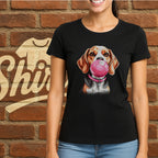 Funny Dog Shirt für Frauen – Beagle mit rosa Bubblegum