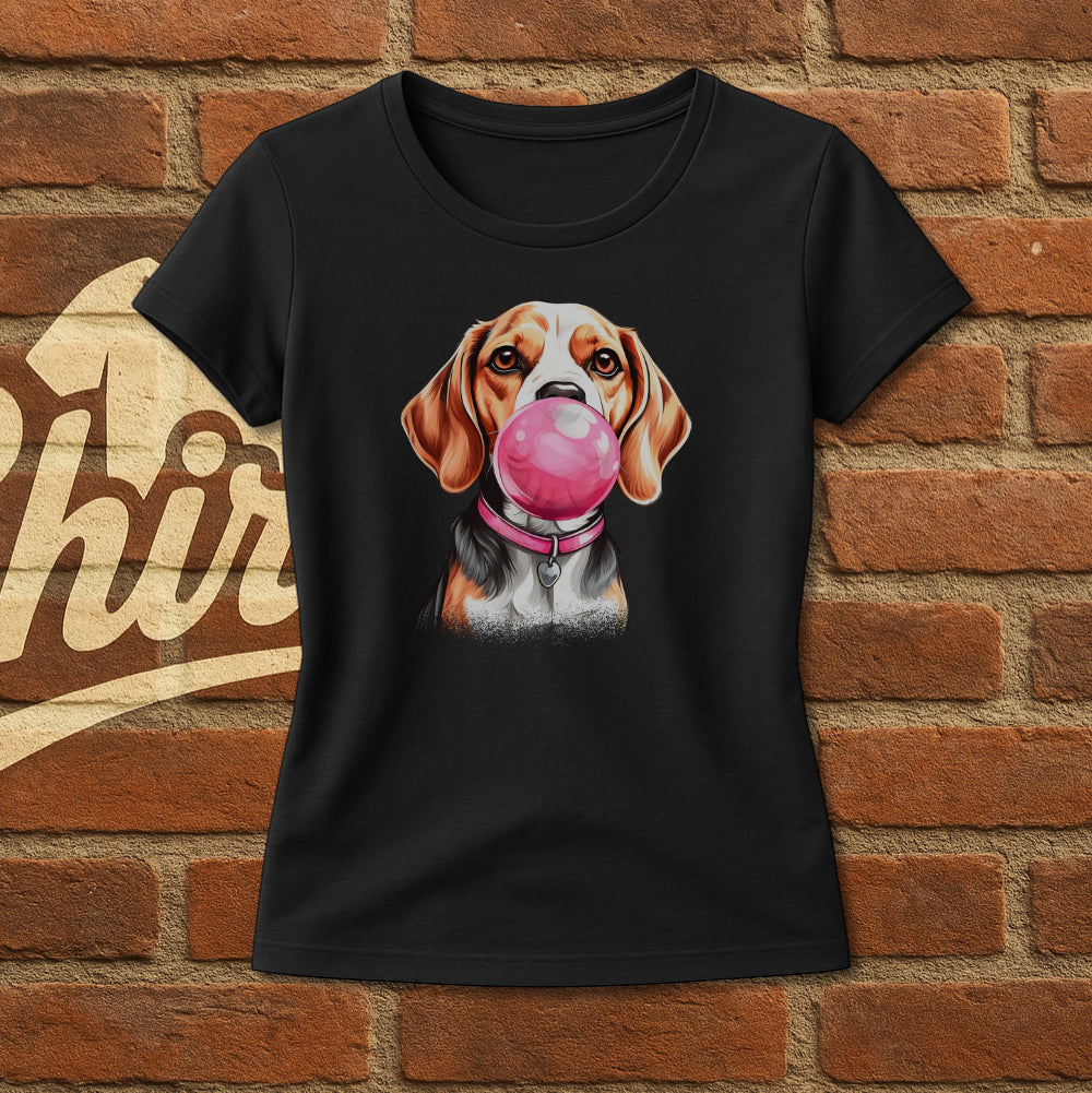 Funny Dog Shirt für Frauen – Beagle mit rosa Bubblegum