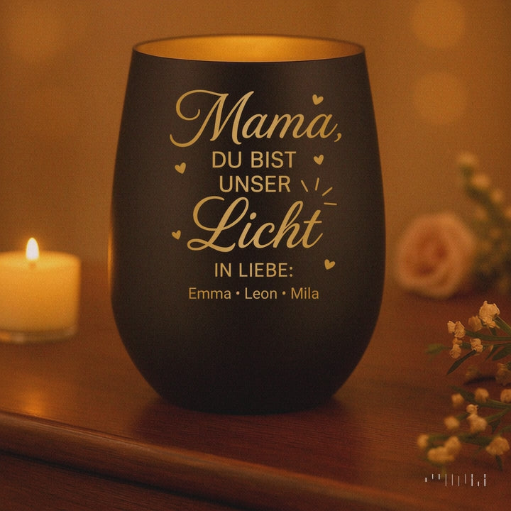Personalisierbares Windlicht für Mama • Du bist unser Licht • Geschenk Muttertag • Namen Gravur Laterne • Mama Geschenk Geburtstag Weihnachten